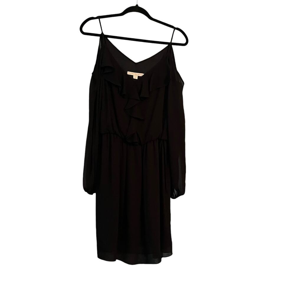 Boston Proper Black Dress Whimsygoth Sheer Ruffle Front Gathered Waist Sz. 8